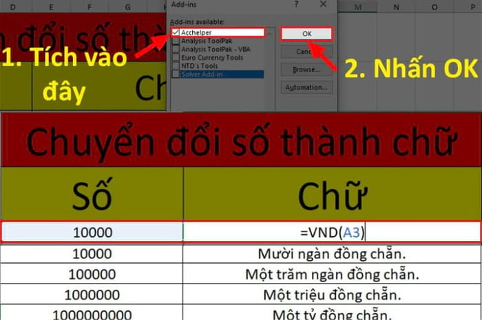 Làm thế nào để chuyển đổi số thành chữ trong Excel?